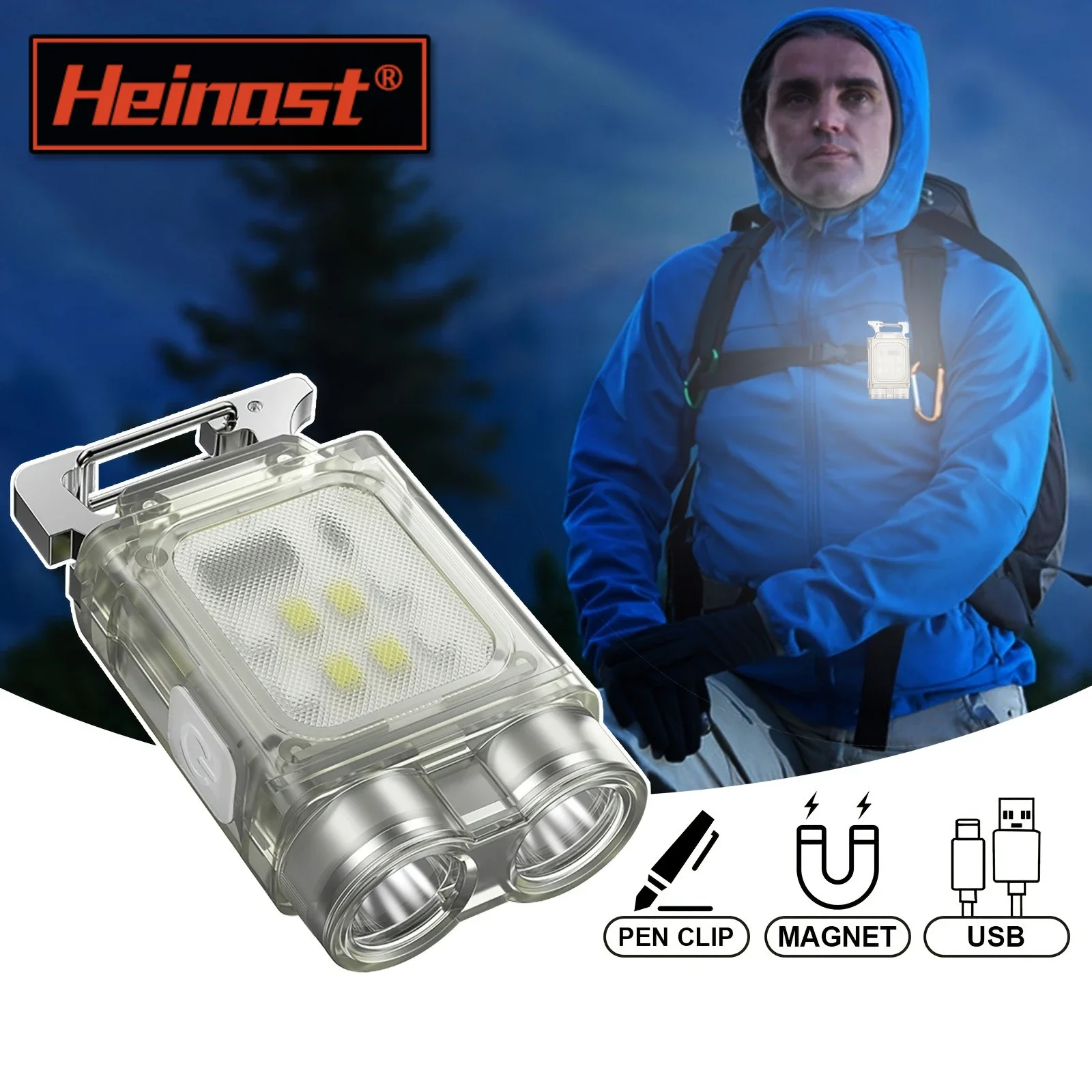 Superheller Mini-COB-Schlüsselanhänger, tragbare Taschenlampe, Ladelampe, Campingleuchte mit Magnet, 6 Beleuchtungsmodi für Arbeitsleuchte Image