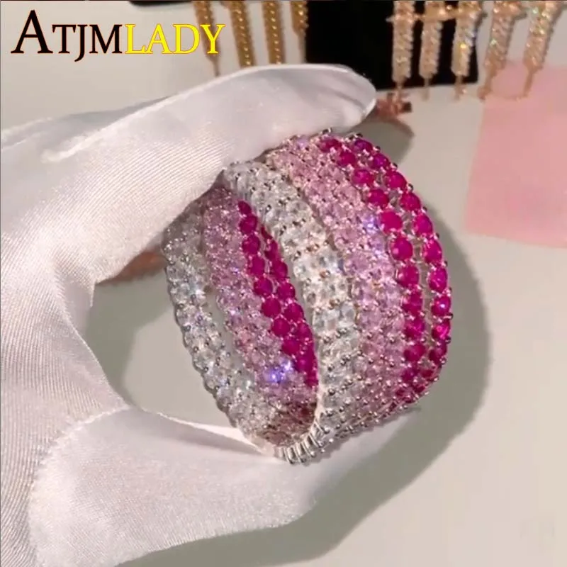 Ghiacciato grandi cerchi Bling 5A rotondo zirconi cubici 55mm orecchino Huggie per le donne bianco rosa colorato CZ Pinky Hoops gioielli