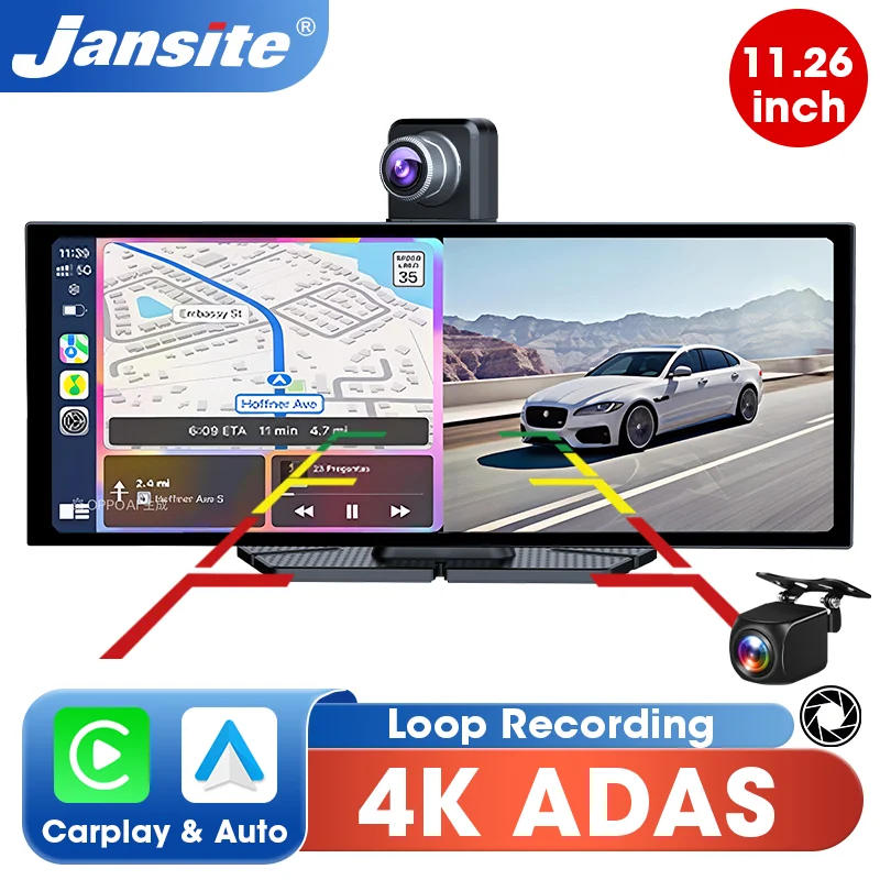 Jansite 11,26 Zoll ADAS Auto DVR Dash Cam Kamera Drahtlose Carplay Android Auto Tragbare Smart Player Dashboard Stick Recorder