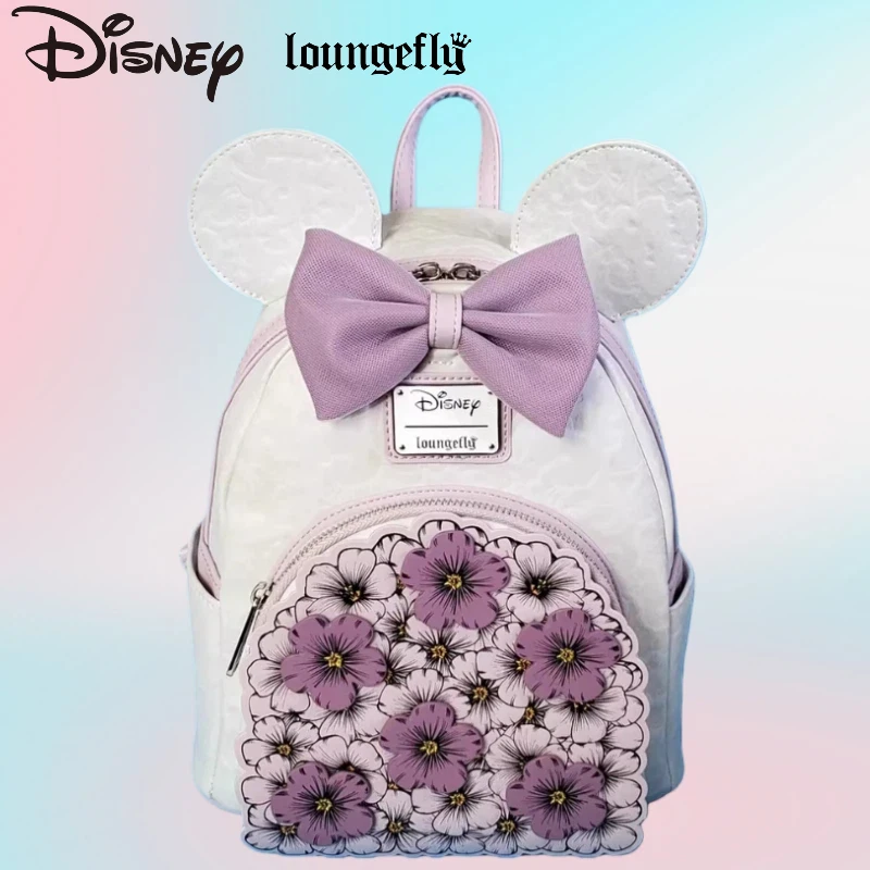 Disney X Loungefly Rucksack mit weißen Mickey-Ohren und lila Schleife, modisches Geschenk für Disney-Fans und den täglichen Gebrauch