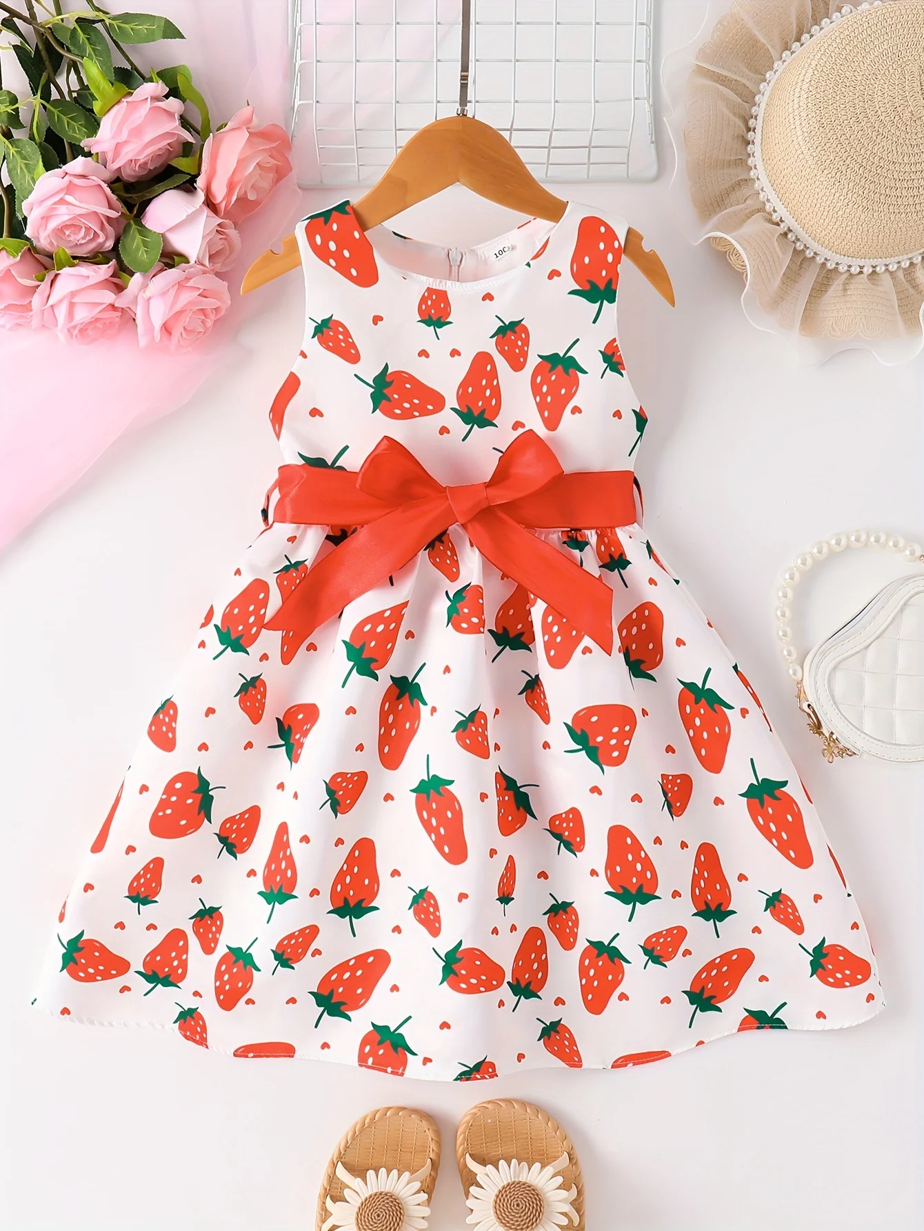 3-12 Jahre altes Kindermädchen Erdbeere ärmellose formelle Kleider Hochzeit Geburtstag Partykleid Image