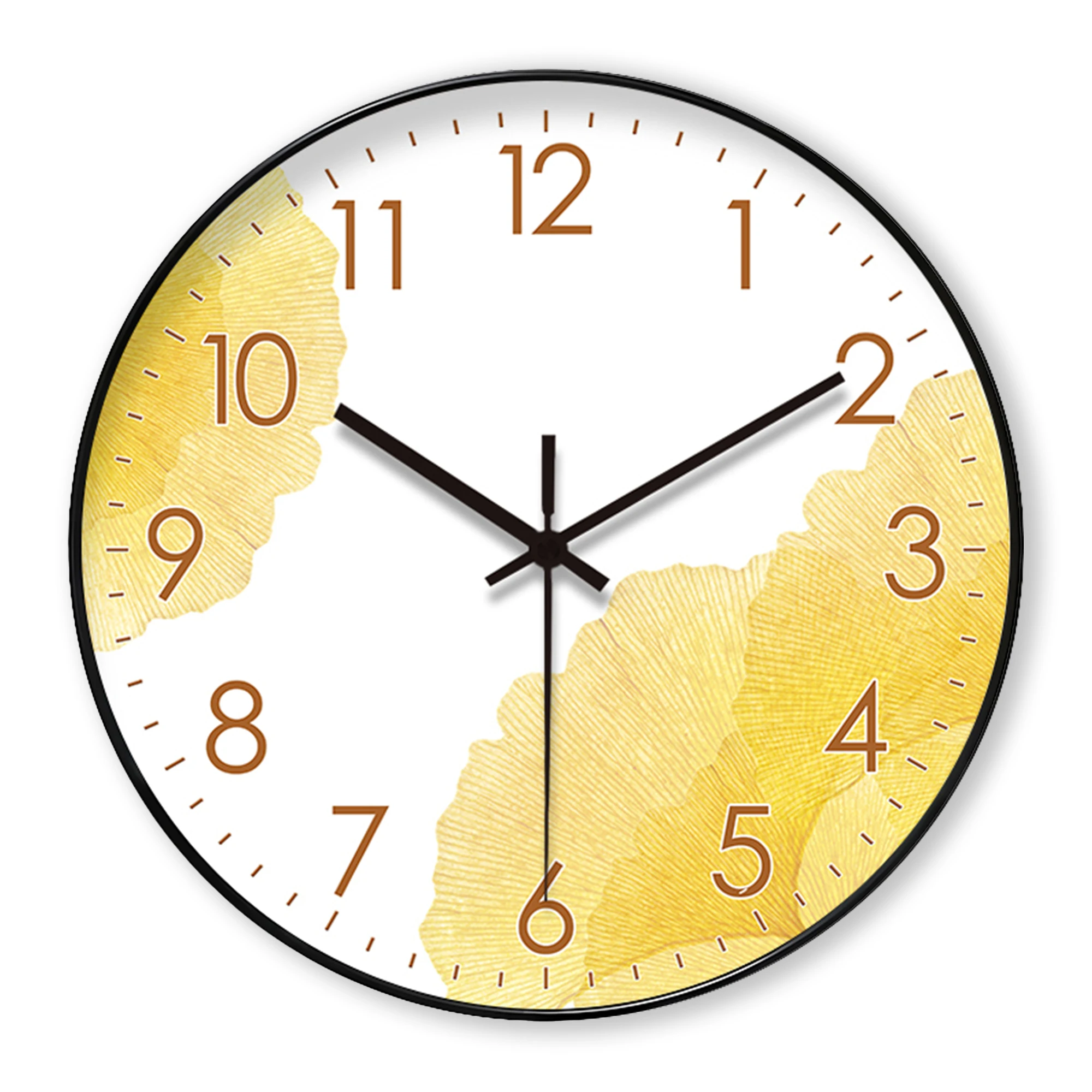 1pc moderne einfache Wanduhr, gelbe Ginkgo blatt Design Wanduhr, Home Mute Uhr, geeignet für Wohnzimmer Schlafzimmer, Zimmer Deko Image