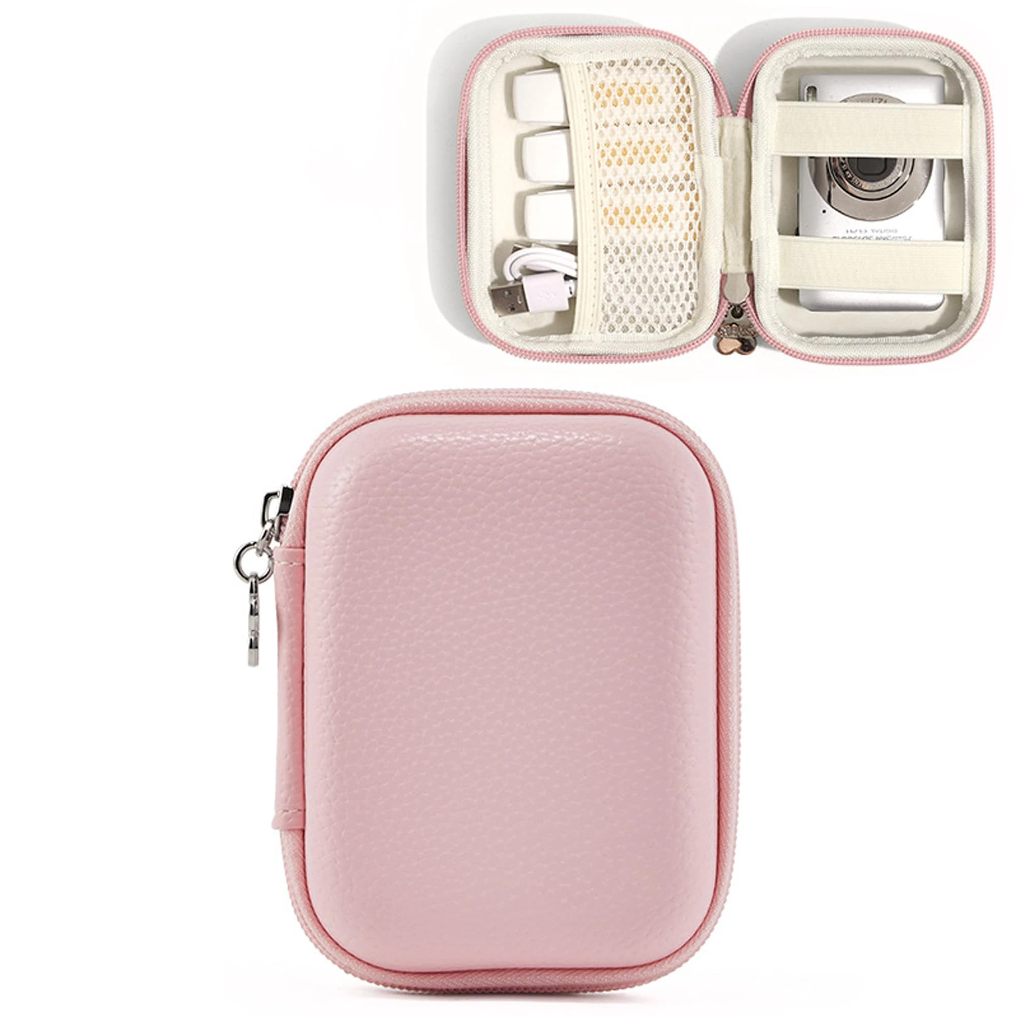 Digitalkameratasche für CAMKORY, kleiner Reise-Kompaktkamerahalter mit Netztasche für Zubehör, SD-Karte (Rosa) Image