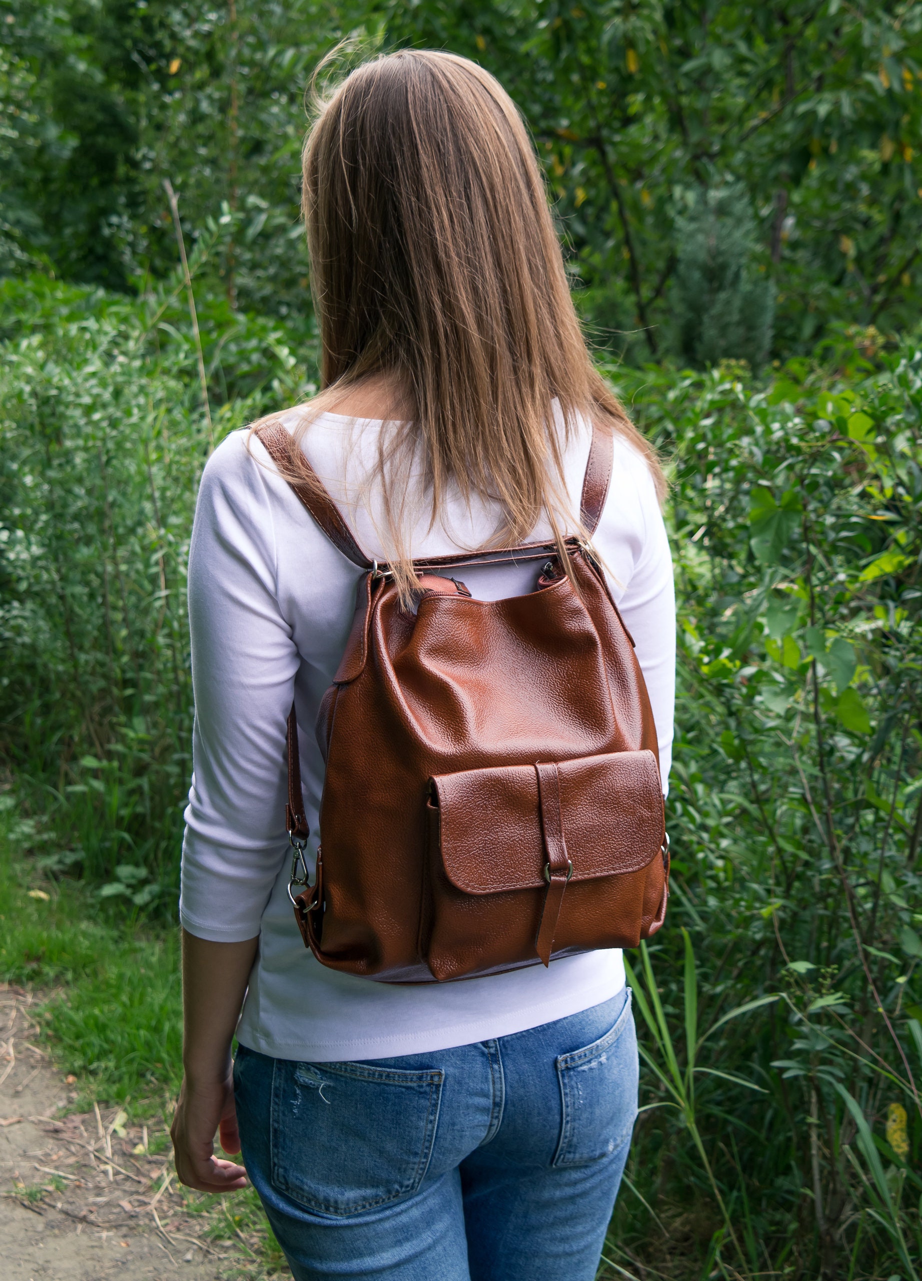 Zaino in pelle, zaino in pelle, borsa zaino, borsa tote in pelle, zaino per laptop, borsa a mano in pelle, cartella per la scuola, regalo, marrone cog
