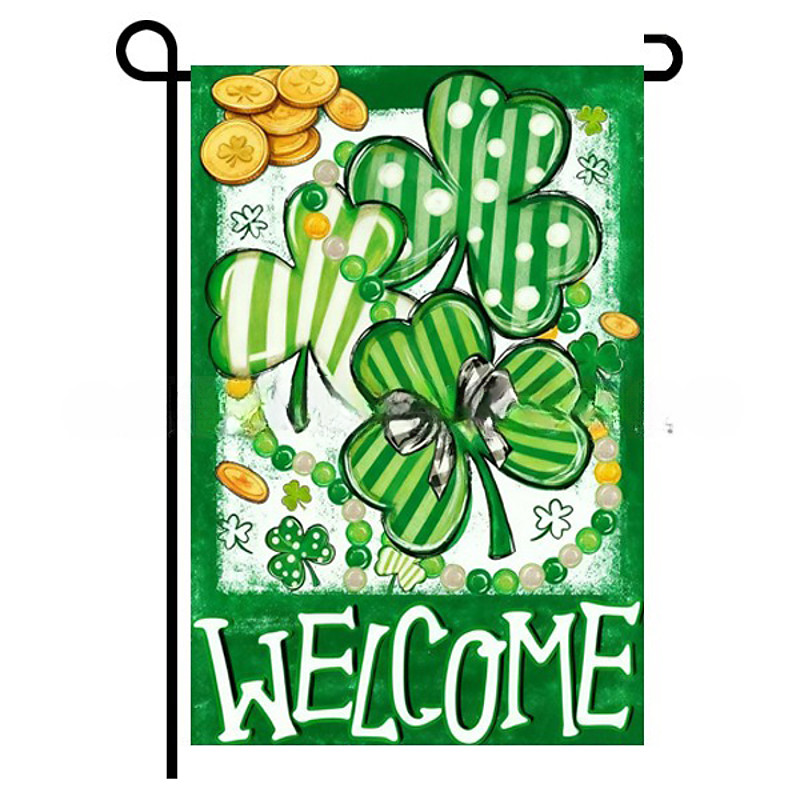 St Patrick's Day Garden Flag, Green Leaf Shamrock Design, Irish Festival Yard Decoration, St. Patrick's Day Party Décor for Outdoor Garden or Patio.