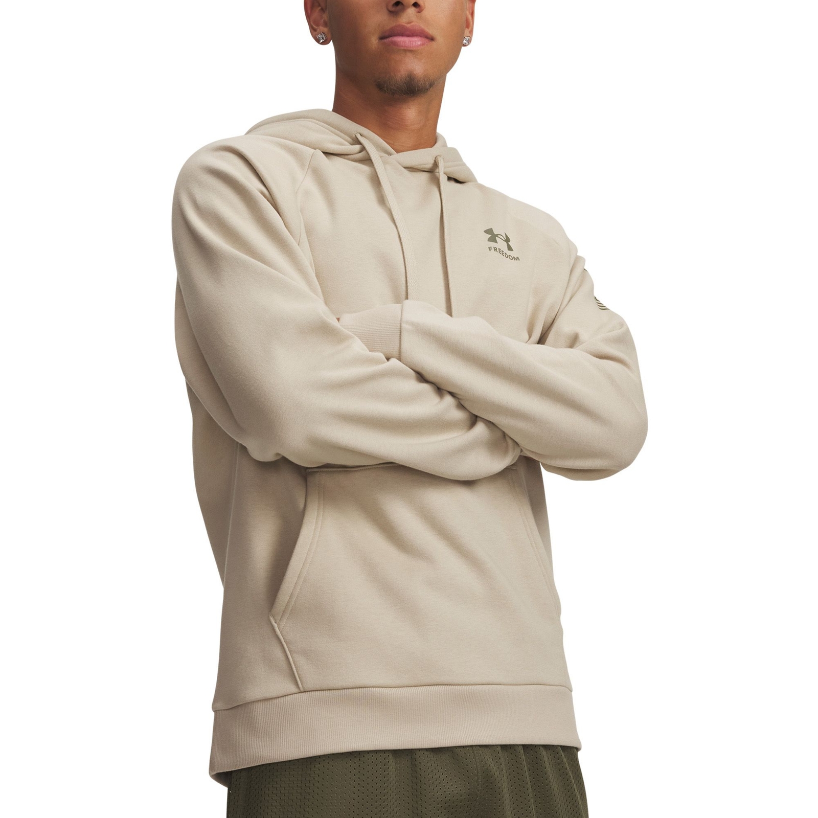 Under Armour Men's Freedom Flag Hoodie (Size M) Desert Sand/Marine OD Green, Cotton,Polyester