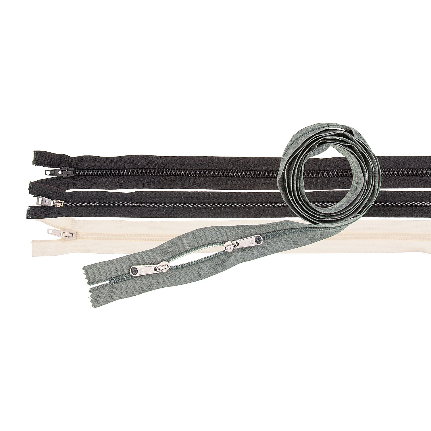 Reißverschlüsse im Vorratspaket Grundfarben, mit dunklen Farbtönen, Länge: 1-1,8 m , 4 Stück Image