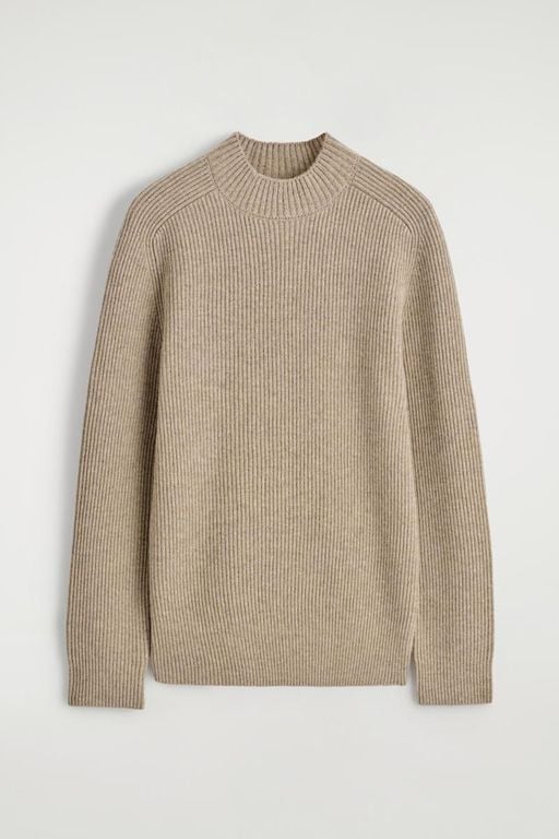 Ribbed Wool Mock-Neck Sweater - Natural - COS Knitwear