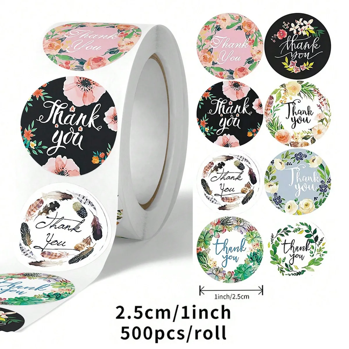 1 Zoll 500 Stück rosa Dankesaufkleber für Dankeskarten, Hochzeitsgeschenke, Geburtstag, Babyparty, kleine Unternehmen Image