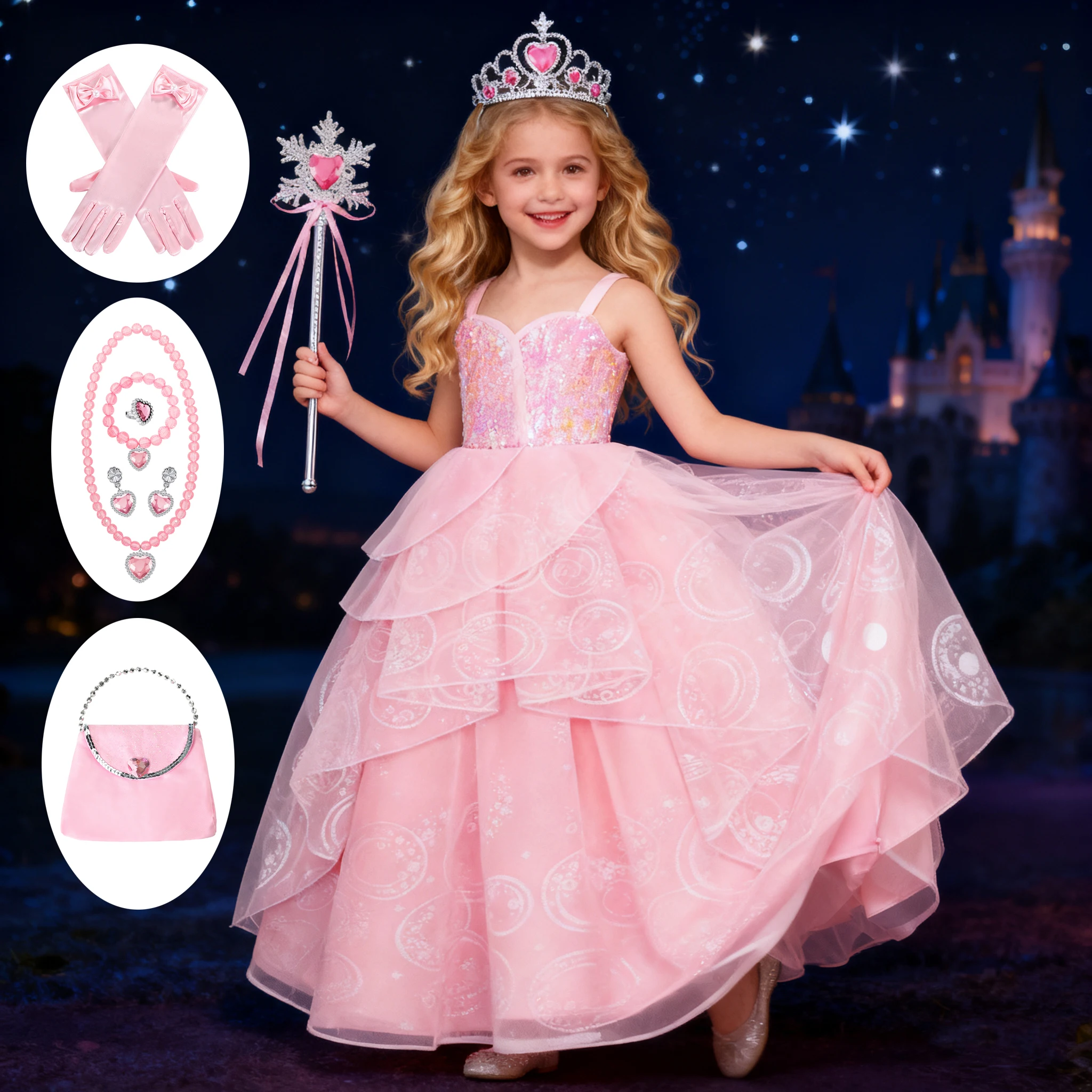 Children Pink Witch Dress Wicked Glinda Elphaba Clothes Cosplay Costume Girls Halloween Costume Kids Good Witch Princess Dresses