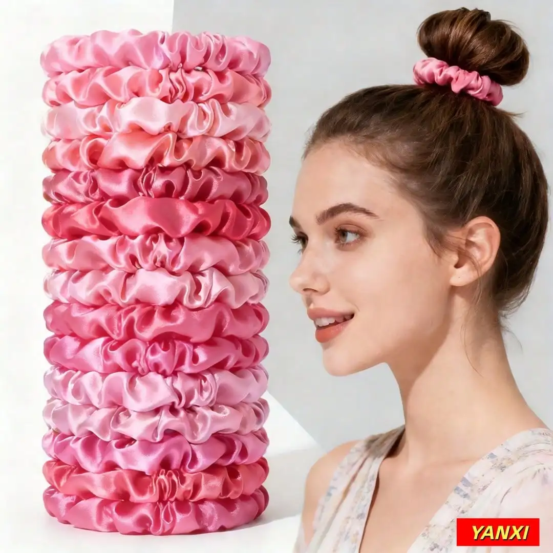 1/6/16/32/50/100 Stück große Satin-Haargummis für Damen, Bohemian-Stil, elegant, rosa, klein, 6,5 cm, Kopfbedeckung, Haargummis, Zubehör, lässig, niedlich