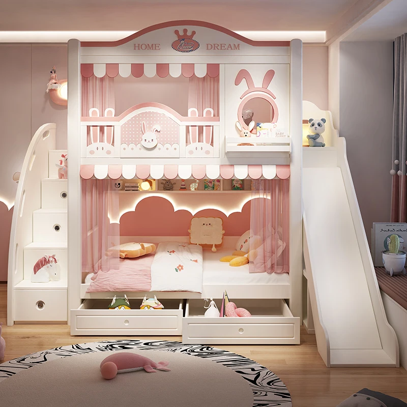 Kinderbett Mädchen Prinzessin Bett Etagenbett Cartoon Baumhaus Schlafzimmer Mädchen Hoher Geländer Image