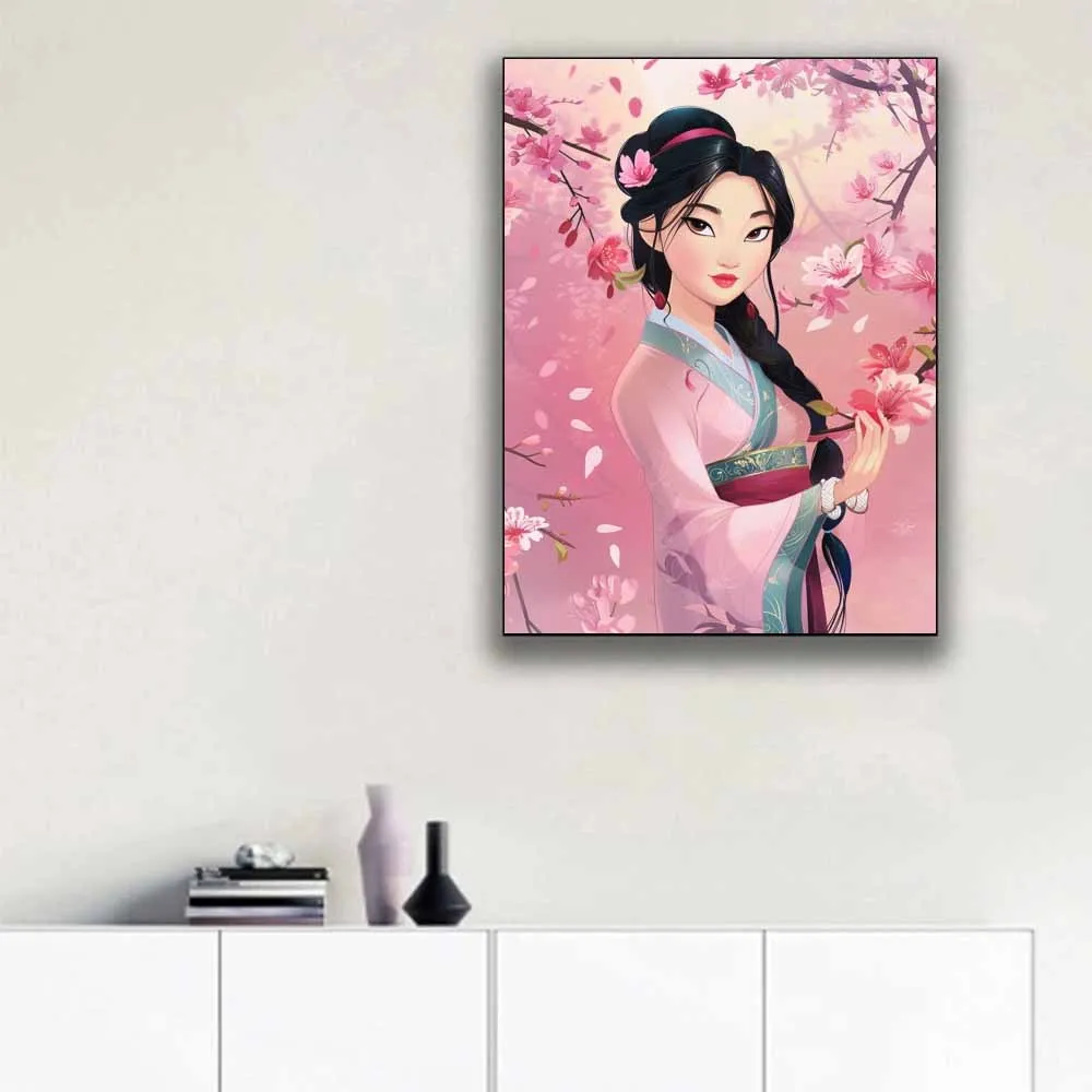 Prinzessin Mulan 5D-Diamantmosaik, rund/quadratisch, DIY-Diamantgemälde, komplettes Kit, Heimdekoration, rahmenlos Image