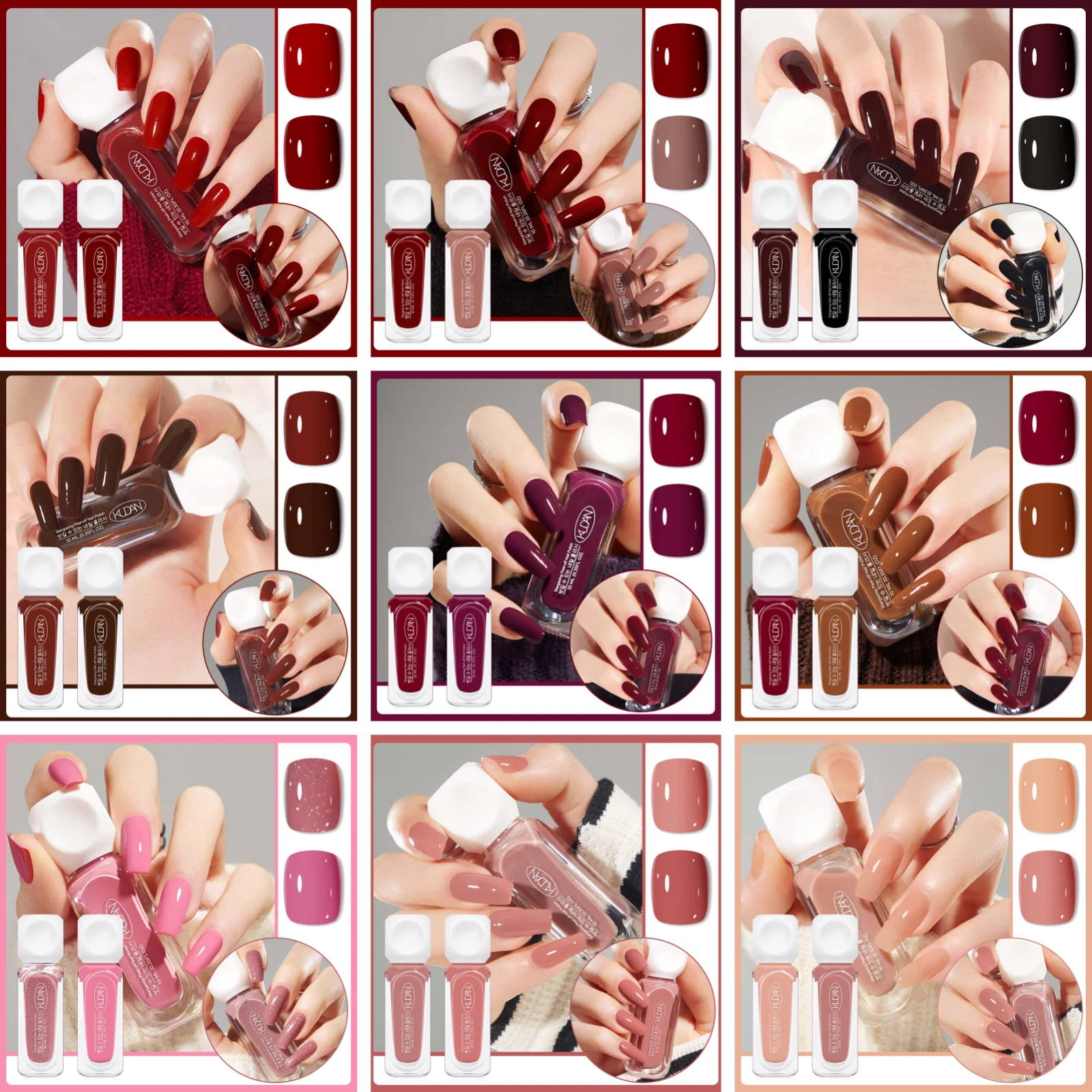 2 Stück/Set 10 ml Nagellack-Set auf Wasserbasis, rot, rosa, langlebig, schnell trocknend, keine Notwendigkeit der Lampe, um Nail Art Nagelzubehör zu heilen Image