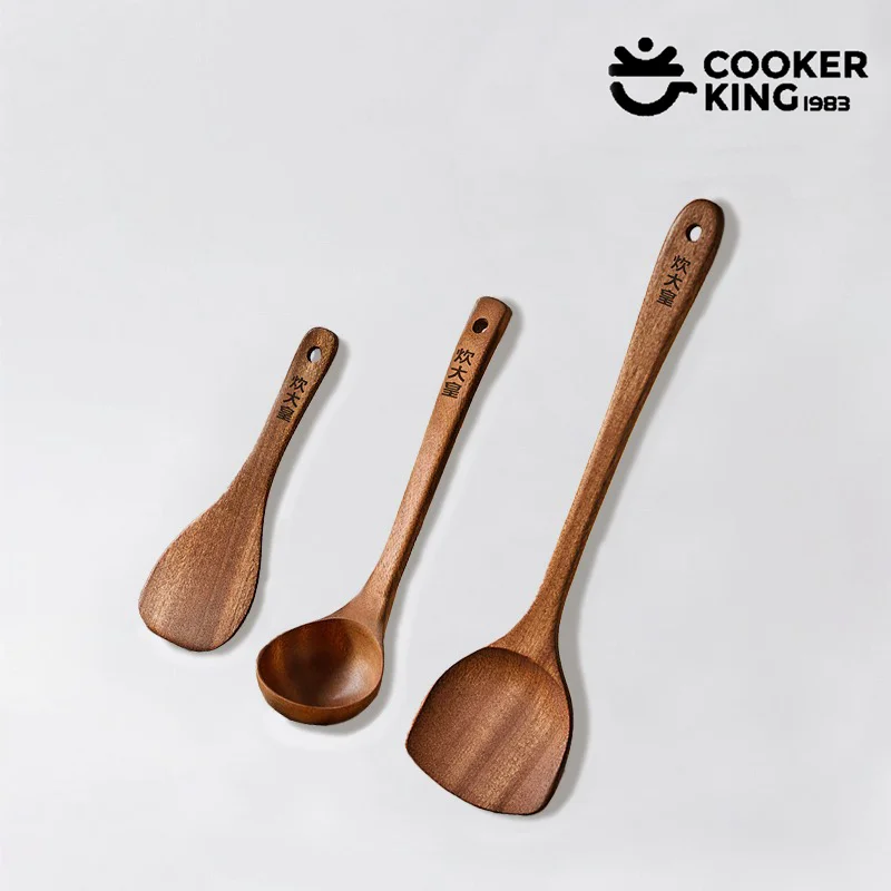 COOKER KING – ensemble d'outils de cuisine 3 en 1, spatule et cuillère en ébène pour la famille, ustensiles de cuisine, cadeau de cuisine exquis pour ami