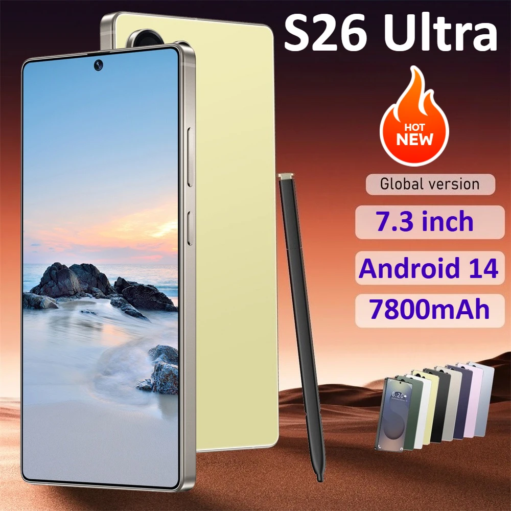 2026 HOT NEW S26 Ultra Smartphone 7.3HD Global Version Cellphones 5G Dual Card Cheap Cell Phone 7800mAh Android 14 Mobile Phones