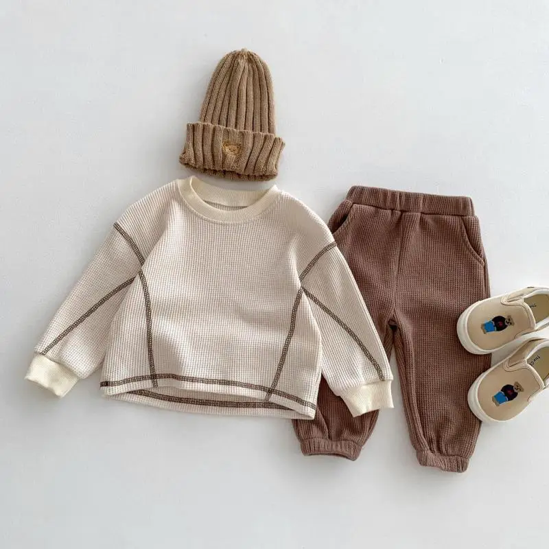 2025 herbst Neue Baby Langarm Kleidung Set Infant Lose Waffel Tops + Hosen 2 stücke Anzug Kleinkind Junge Casual kleidung Outfits Image