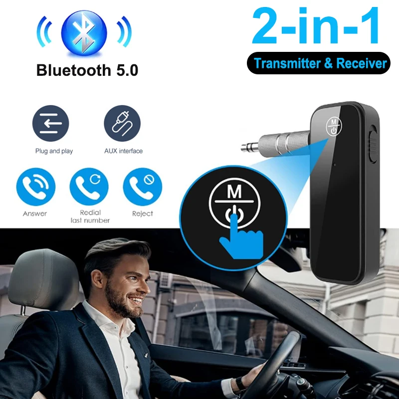 Bluetooth 5.0 2-in-1-Buchse, kabelloser Audio-AUX-Adapter, Sender, Empfänger, Computer-Adapter, Mini-Sender für Auto-TV-Kopfhörer Image