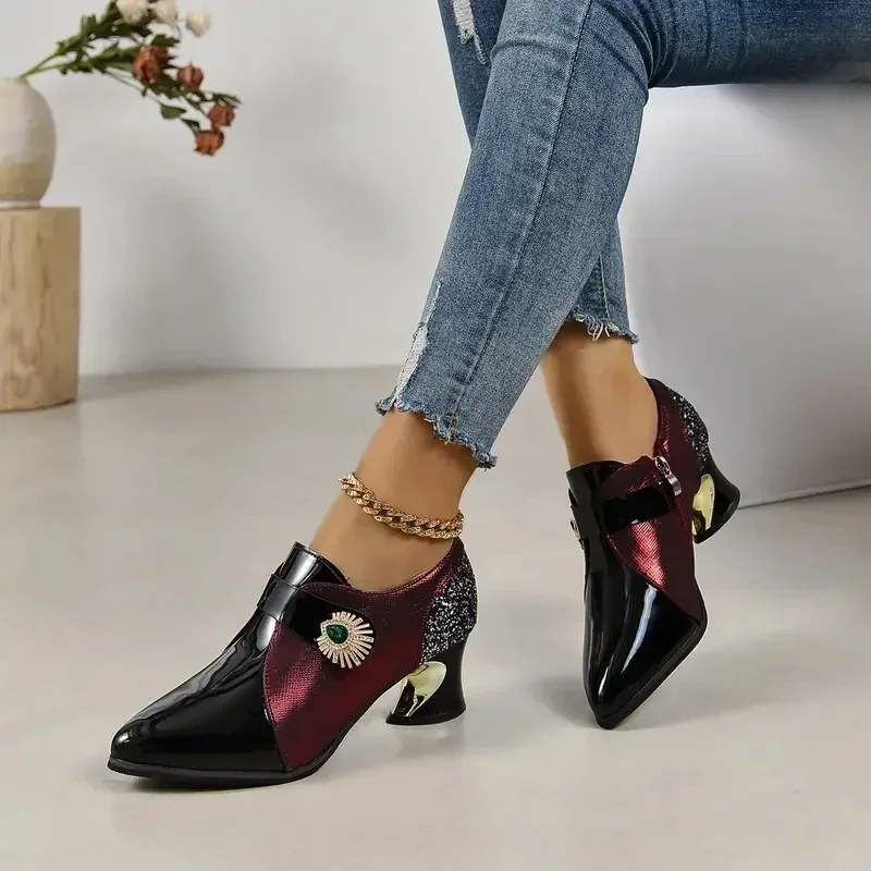 Women's Elegant Pumps High Heels Dress Shoes Pointed Toe Flowers Pearl Boat Shoes Slip on Office Work Zapatos Mujer 2025
