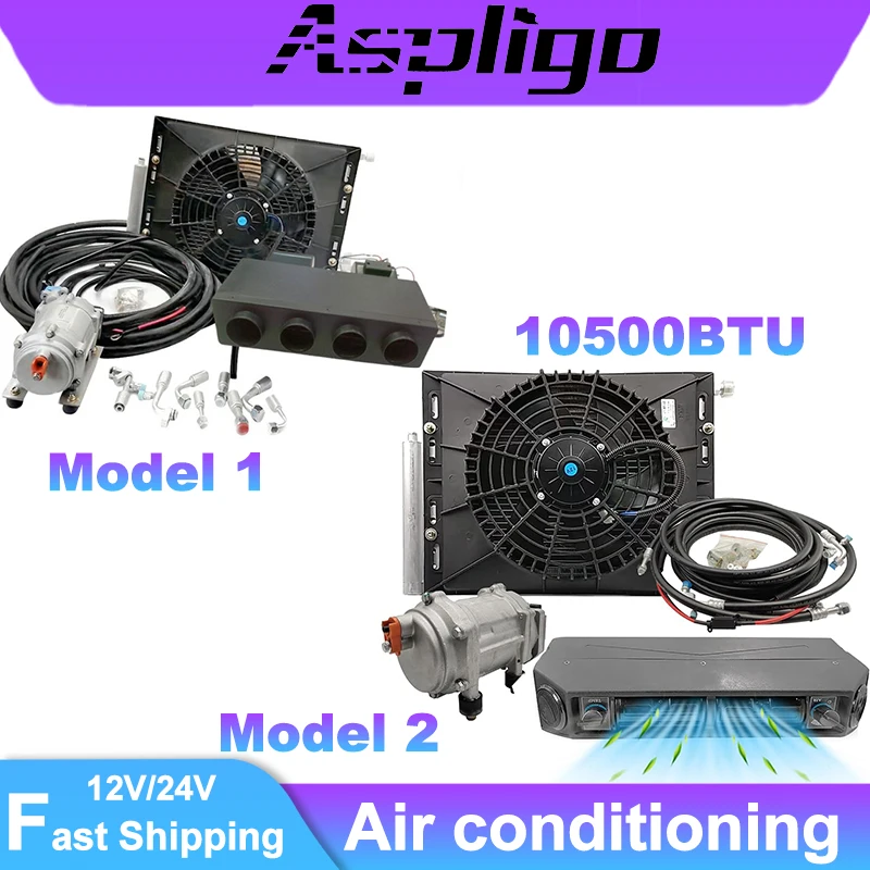 Aspligo 1Set 10500BTU 12V/24V Elektroauto-Klimaanlage für LKWs/Wohnmobil/Camper/Traktoren | Tragbarer Parkkühler und Heizung Image