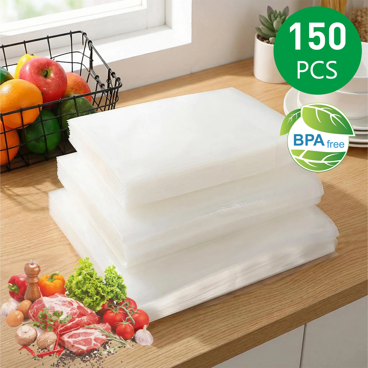 Sacs de scellage sous vide pour aliments, 150 pièces (combo de 3 tailles), sans BPA, stockage des aliments pour congélateur, préparation des repas Sous Vide, conservation des aliments