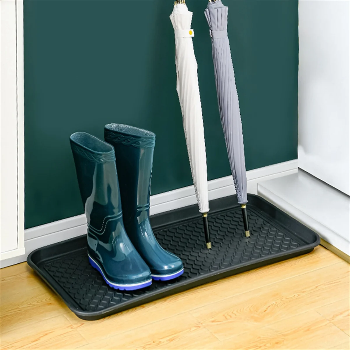 Schuhablage mit hohem Rand (76,2 x 38 x 3,1 cm), Schuhregal, wasserdichtes Schuhtablett, Schuhmatte für den Außenbereich, Garten, Schwarz Image