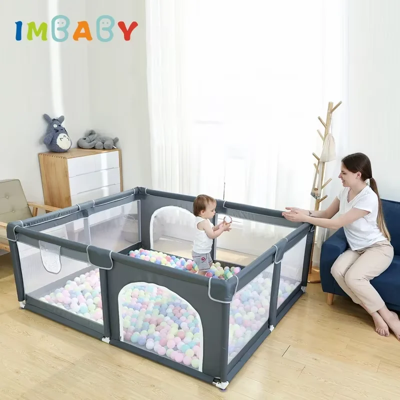 IMBABY Baby-Laufstall, 150 x 180 cm, Kinderparks für Babys mit Schaumstoffschutz, Zaunbox für Neugeborene, Sicherheit, Kinderspielbox Image