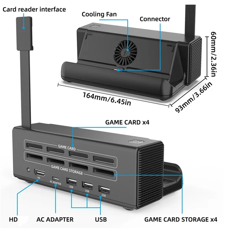 CEA Für Nintendo Switch/OLED TV Docking Station USB-C Spiel Karte Lagerung Mit USB2.0X2 + USB 3,0 + PD Schnelle Ladung + Lüfter Image