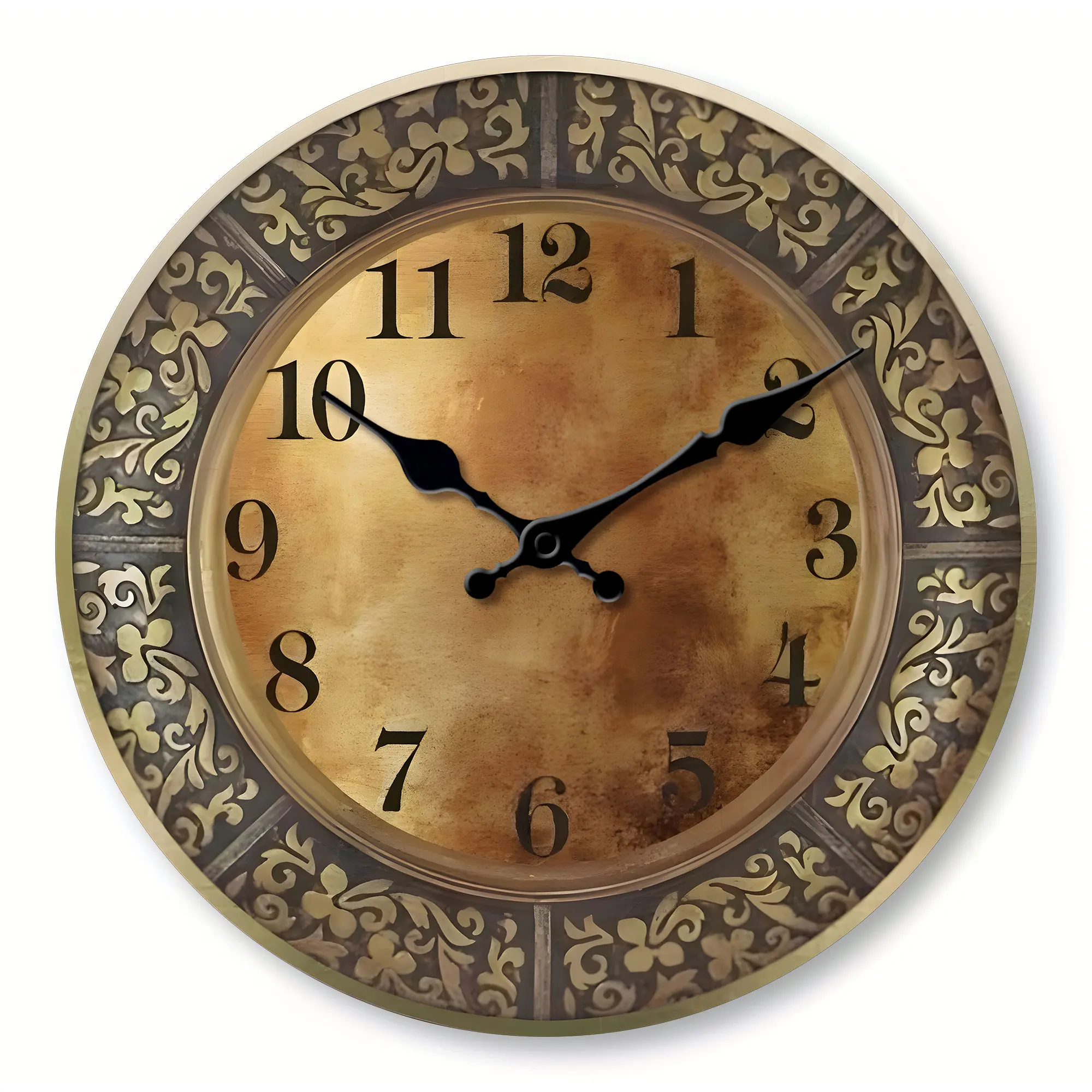 Leise Wanduhr aus Holz, antikes Messingmusterdesign, modernes Design, Heimdekoration, Wohnzimmer-Esszimmer-Dekoration