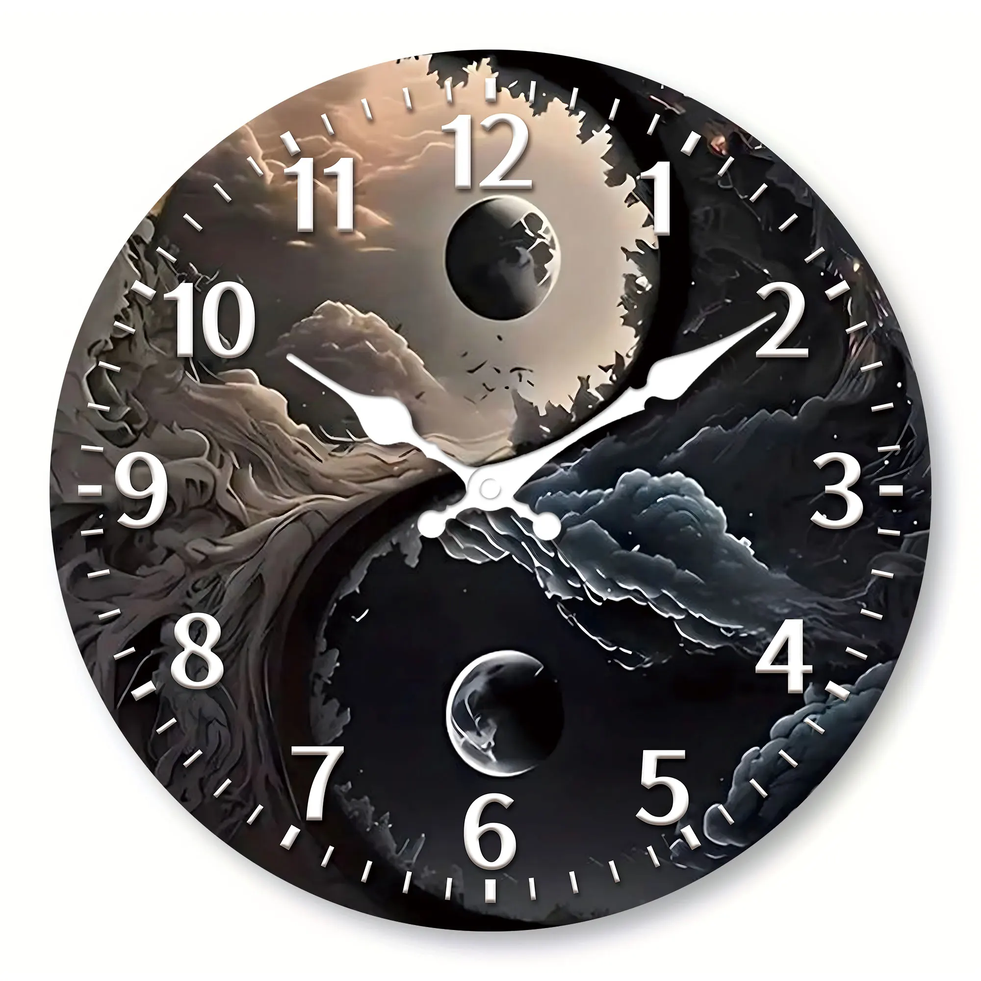 1-teilige Tai Chi Yin Yang Bagua Holz-Wanduhr, modernes, schlichtes Design, leise Quarzuhr, geeignet für Wohnzimmer, Schlafzimmer Image