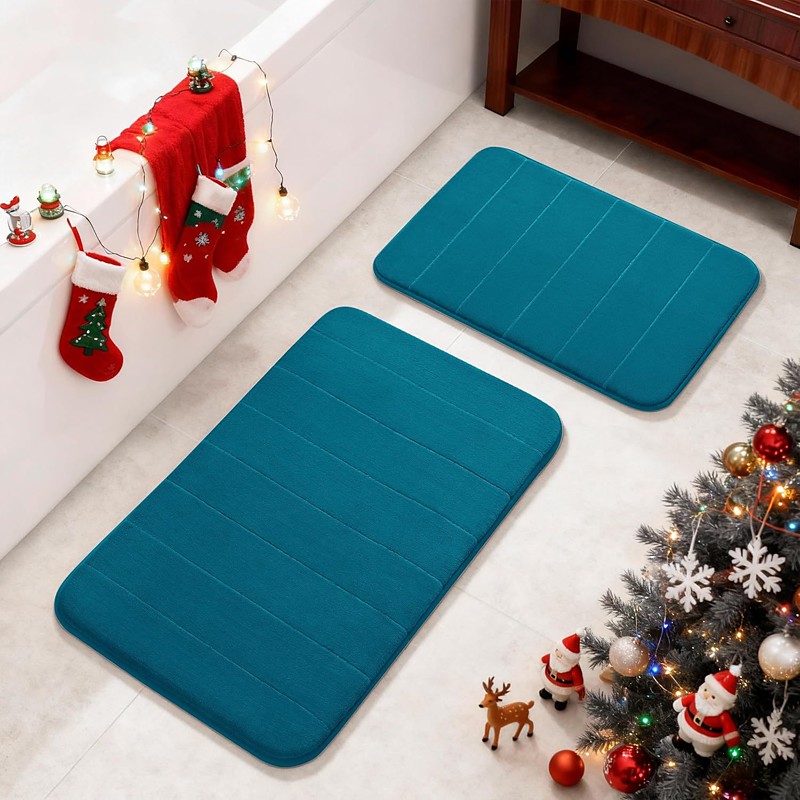 2-Piece Coral Velvet Toilet Mat Set, Bathroom Rug Combo, Non-Slip, Highly Absorbent Foot Mats for Home Use, Soft and Comfortable Bath Mat Set for Bathroom Decor