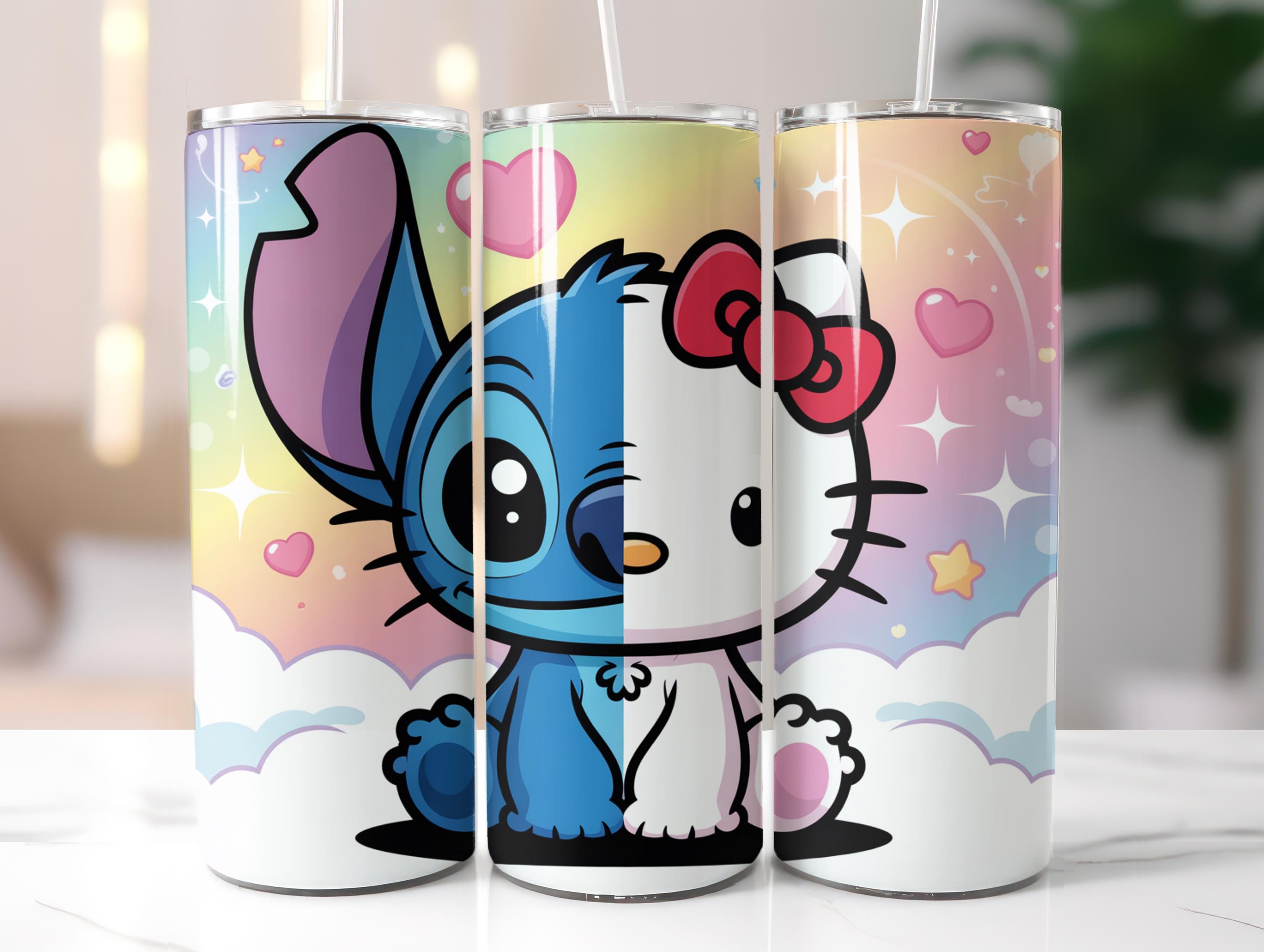 Adorabile tumbler wrap con gattino e alieno blu, simpatico tumbler wrap con cartone animato in formato PNG, tumbler wrap con cartone animato, tumbler
