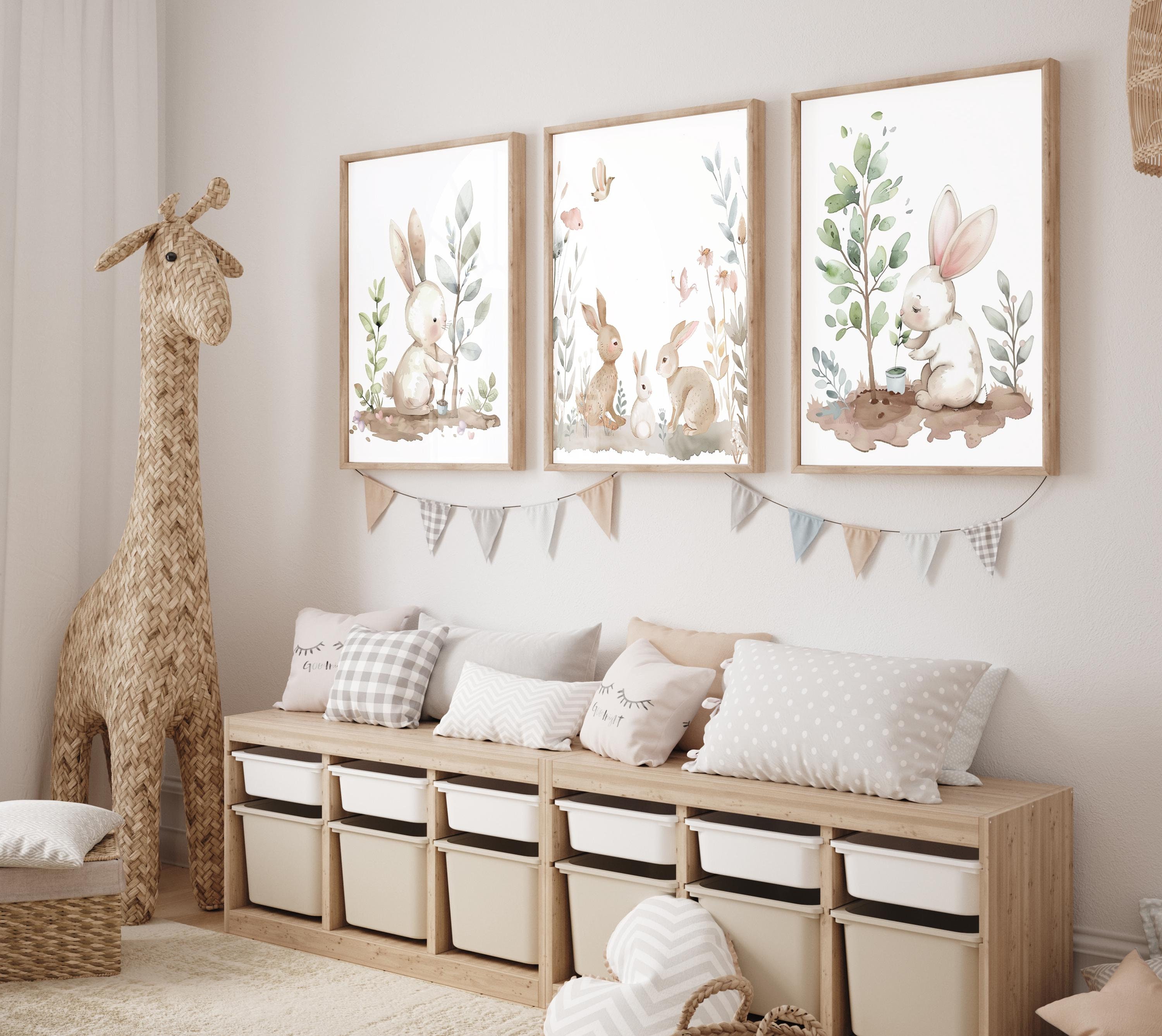 Stampe per cameretta a tema bosco, set di 3 stampe, stampe neutre, decorazioni murali per cameretta, decorazioni per cameretta, stampe di simpatici an