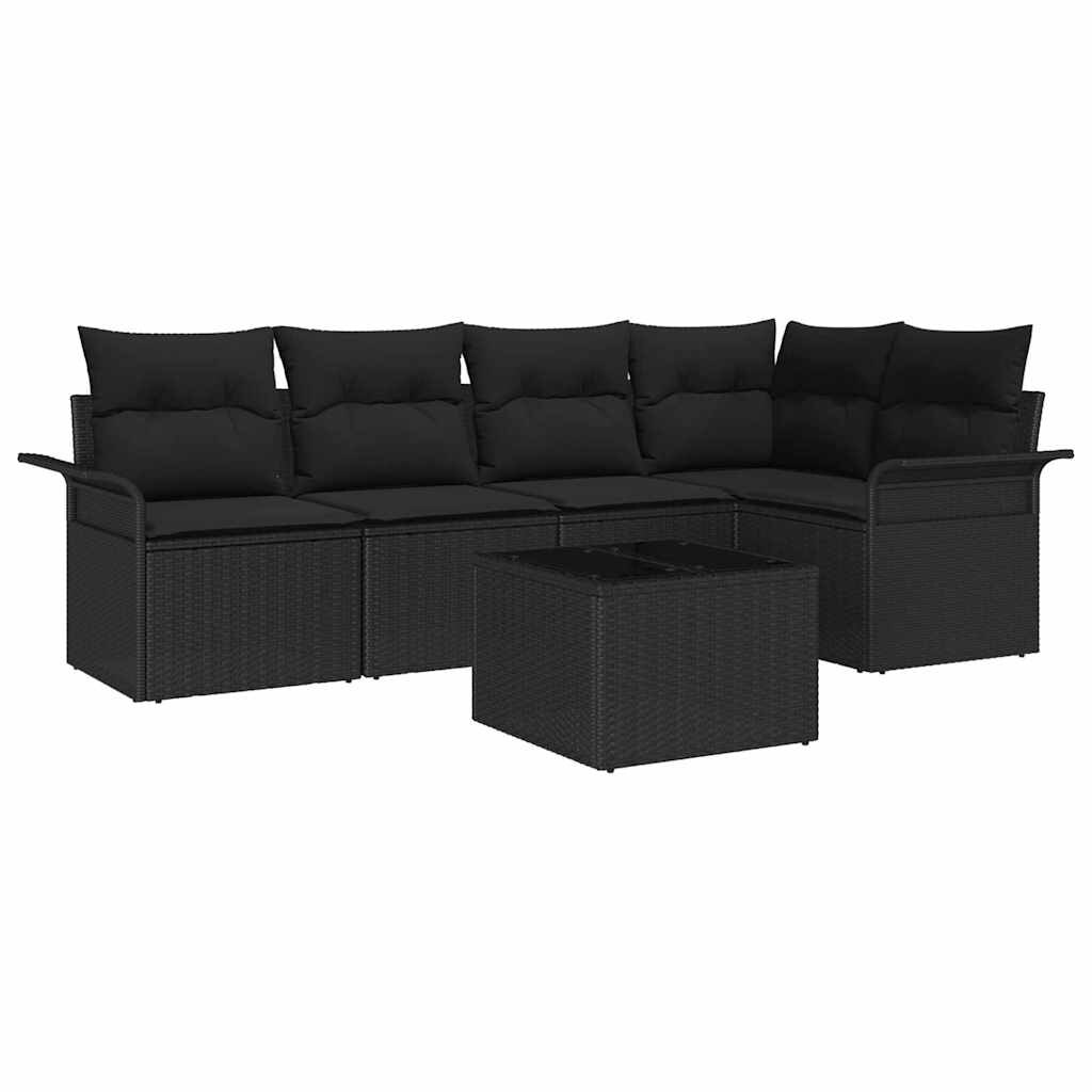 vidaXL Garten-Sofa-Set mit Kissen 6 pcs Schwarz Poly Rattan Image