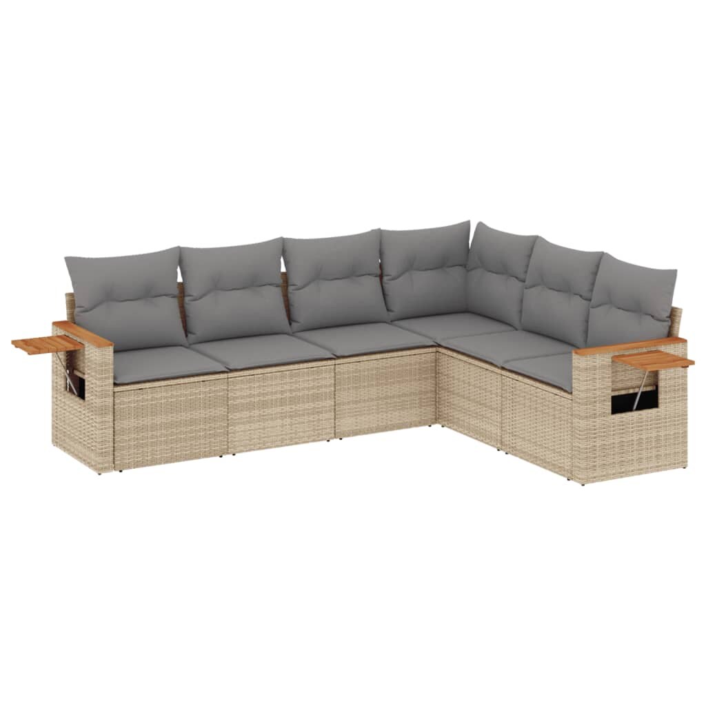 vidaXL 6-tlg. Garten-Sofagarnitur mit Kissen Beige Poly Rattan Image