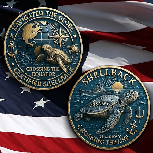 Gedenkmünze für Marine-Shellbacks, Münze zur Initiation der US-Marine-Shellbacks, Sammlerstück zur maritimen Tradition, Souvenir des Marineerbes Image
