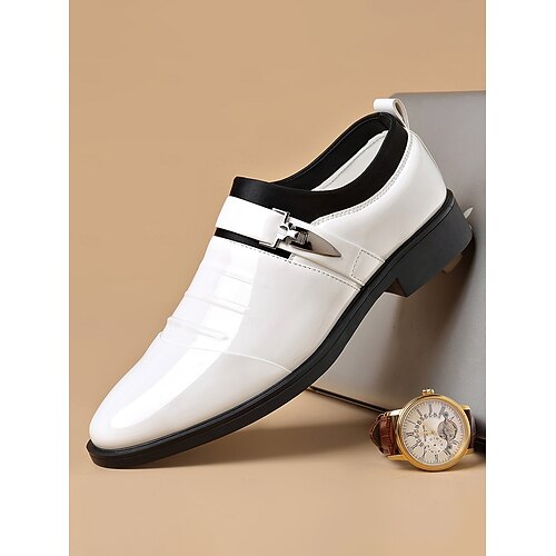 Herren-Business-Loafer aus Lacklederimitat, bequem und rutschfest, in Schwarz, Weiß und Braun, geeignet für Sommer, Frühling und Hochzeiten Image