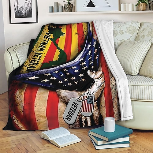 Fleecedecken Überwurfdecke für die Couch Geschenk amerikanische Flagge Veteran Klassisch 3D Sofa Bett Dekorative Decke Warme Decke Wohndeko Image