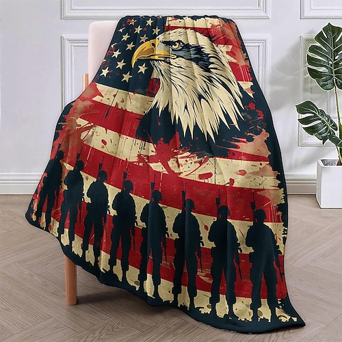 Fleecedecken Überwurfdecke für die Couch Geschenk amerikanische Flagge Veteran Klassisch 3D Sofa Bett Dekorative Decke Warme Decke Wohndeko Image