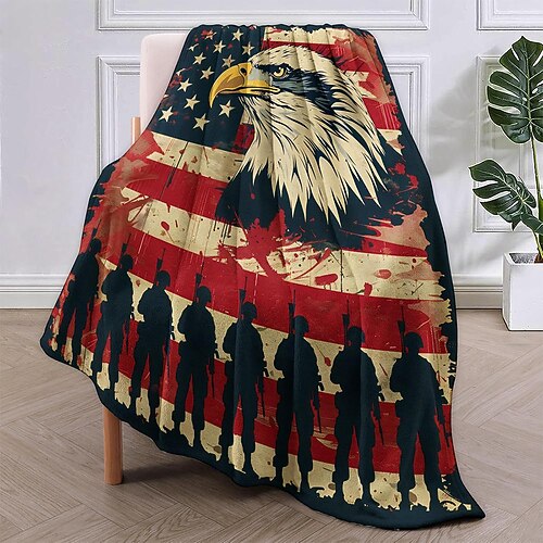 Fleecedecken Überwurfdecke für die Couch Geschenk amerikanische Flagge Veteran Klassisch 3D Sofa Bett Dekorative Decke Warme Decke Wohndeko Image