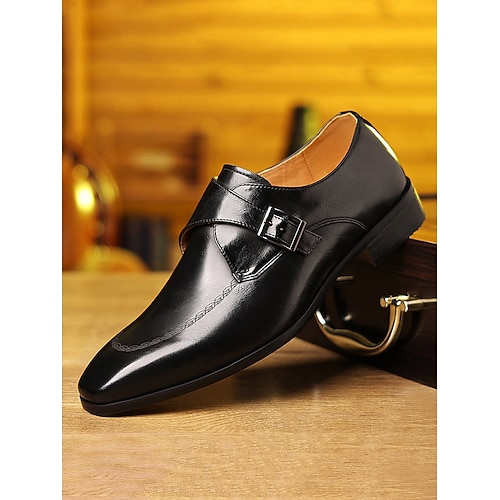 Klassische schwarze Herrenschuhe – hochwertiges Kunstleder mit Schnallenverschluss, perfekt für Hochzeiten und formelle Anlässe Image