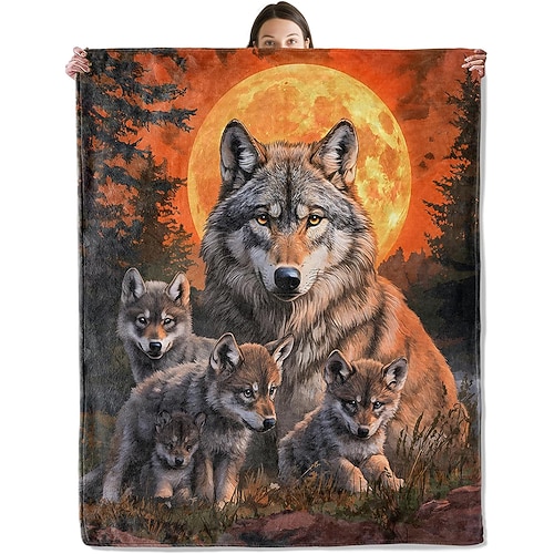 Tag der Toten Decke Fleecedecken Überwurfdecke für die Couch Wolf Geschenk Klassisch 3D Fantasie Sofa Bett Dekorative Decke Warme Decke Wohndeko Image