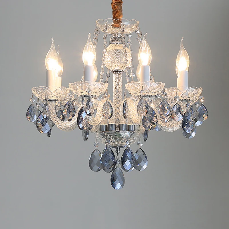 Europäischen Stil Wohnzimmer Kristall Gold Kronleuchter Weiß Einfache Atmosphäre Schlafzimmer Kerze Pendent Lampe Blau Luxus Villa Lichter