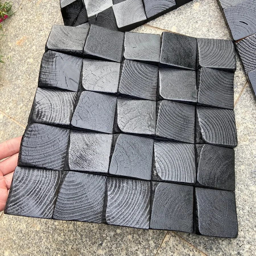 Natürliche Massivholz 3D Kunst Wandaufkleber karbonisiert schwarz Lack Mosaik Fliesen Hintergrund Panel Wand Dekor für Home Office Schlafzimmer