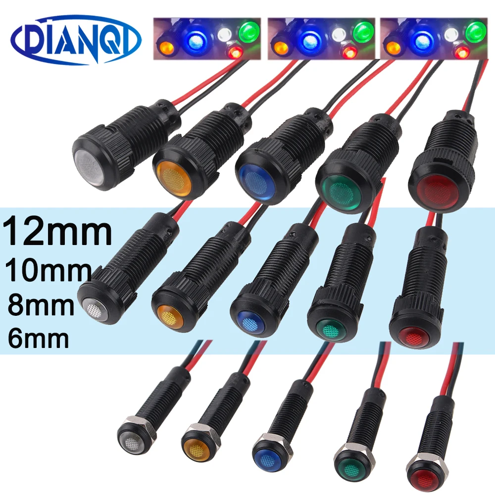 1/5 Stück 6mm 8mm 10mm 12mm LED-Anzeigelampe Kunststoff Schwarz Signaldot-Leuchte Rot Gelb Blau Grün Weiß 3V6V12V24V110-220V Image