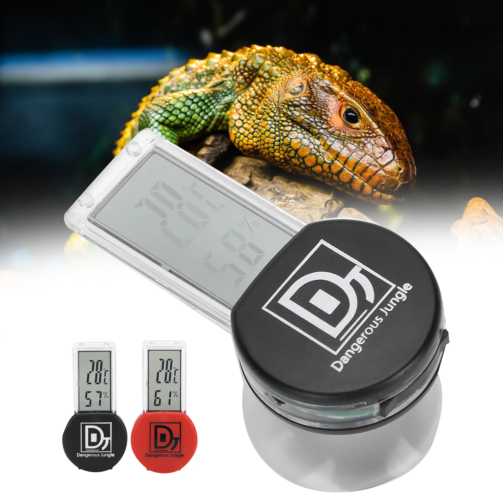 Reptilien-Temperaturanzeige, Thermometer, Reptilien-Terrarium-Thermometer, Hygrometer, Digitalanzeige, Haustier-Temperaturanzeige Image