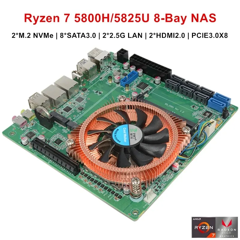 Topton AMD Ryzen 7 5825U 5800H 8-Bay NAS Firewall Motherboard 8*SATA 2*NVMe 2*2,5G LAN 2*DDR4 1*PCIE3.0 X8 Gaming ITX Mainboard