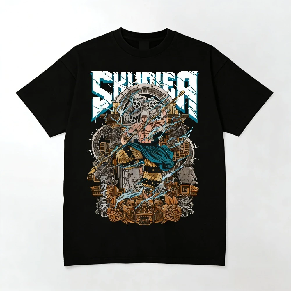 One Piece Enel Unisex T-Shirt 2026 Sommer Neuer Anime-Druck Amerikanischer Hip-Hop-Blume Lässiges Eltern-Kind-Kurzarm-Top