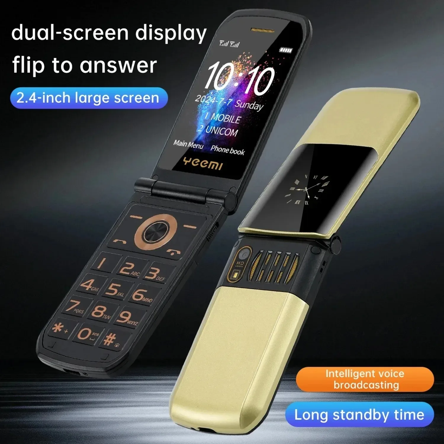 YeeMI S7 4G High-quality Drop-resistant Mobile Phones 2.4inch Flip Feature Phone Dual SIM Bluetooth Large Font for Elderly Phone