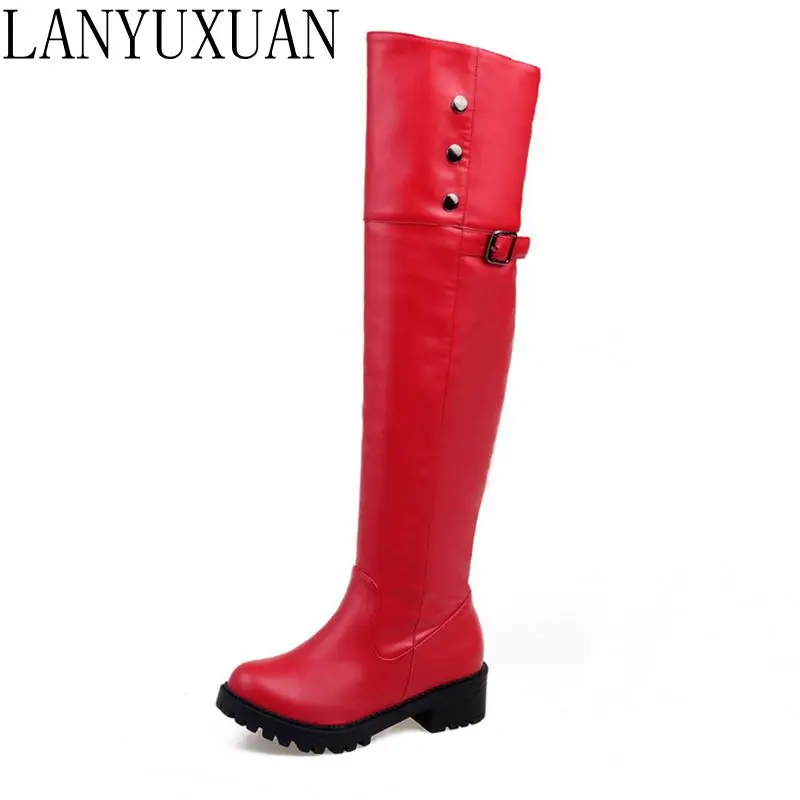 LANYUXUAN Botas Super Große Größe 30-52 Frauen Über Knie Halben keil Stiefel Frau Schnee Botas Fashion Winter Warme Schuhe Schuhe X-01